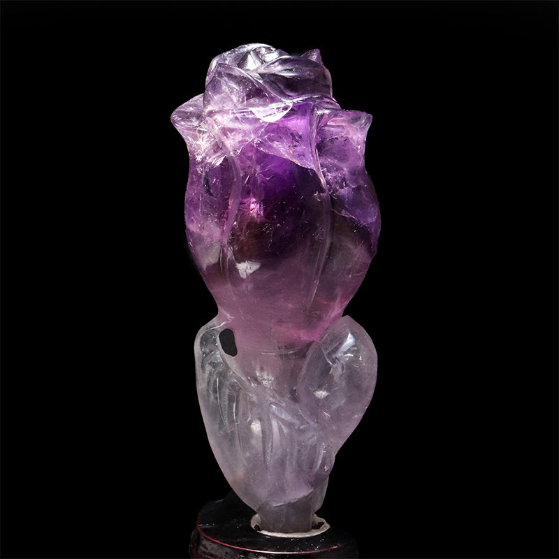 彫り物　アメジスト＜ブラジル産＞　薔薇　台座付き [co-g3018]