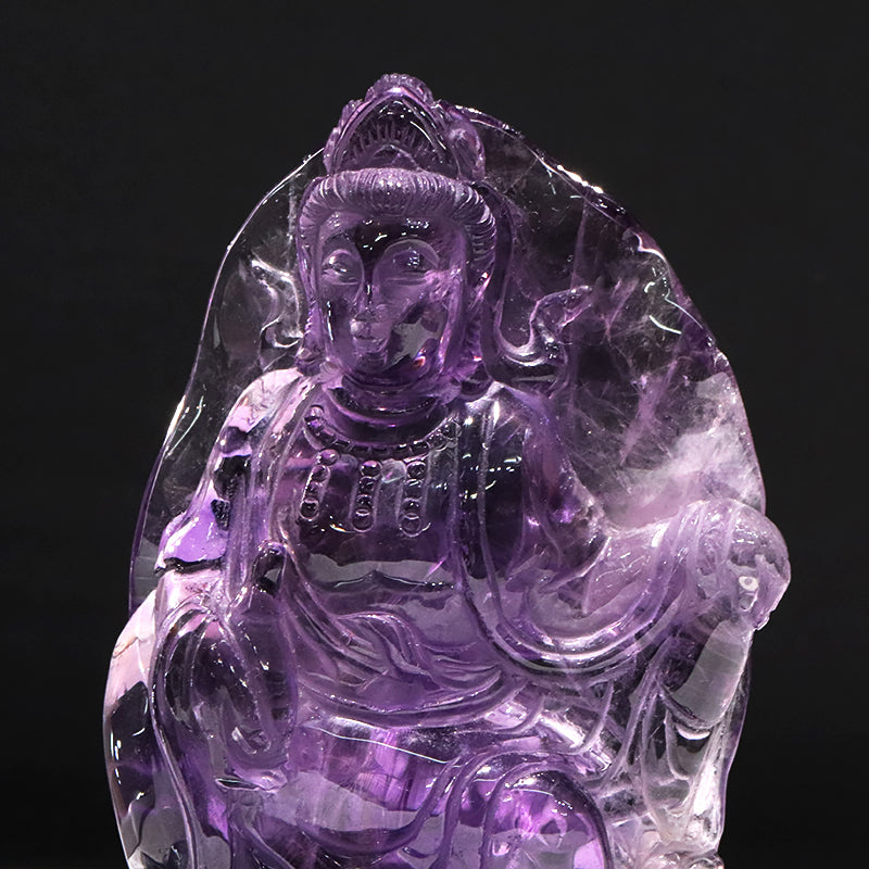 【割引不可】【動画】【一点物】彫り物　アメジスト＜ブラジル産＞　観音菩薩　台付き　 [co-g2155]
