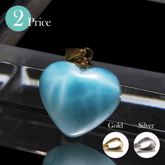 【1/19まで水瓶座星座石20％OFF(決済時に自動割引)】ペンダントトップ　ラリマー＜ドミニカ産＞　大　ハート型　約14.5～15.5mm×約12.5～14.5mm　垂直タイプ　ステンレス製 [co-g1752]