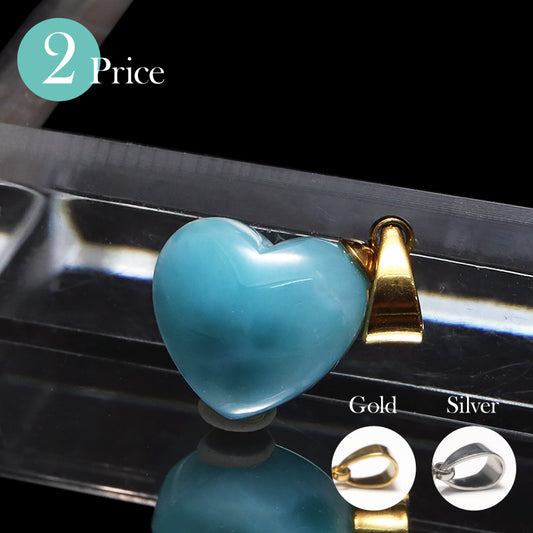 【1/19まで水瓶座星座石20％OFF(決済時に自動割引)】ペンダントトップ　ラリマー＜ドミニカ産＞　ハート型　約11～13mm×約10～13mm　斜めタイプ　ステンレス製 [co-g1753]