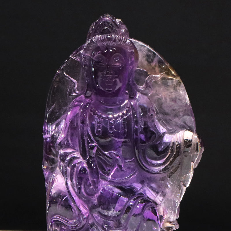 【割引不可】【動画】【一点物】彫り物　アメトリン＜ブラジル産＞　観音菩薩　台付き　 [co-g2158]