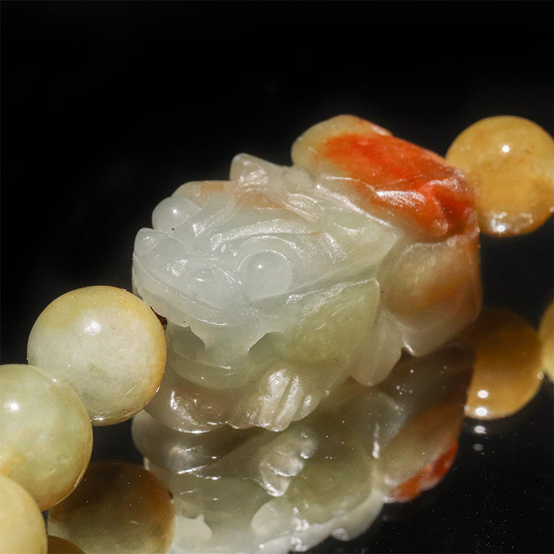 翡翠＜ミャンマー産＞　イエローグリーン　貔貅(ヒキュウ)　入り　ブレス　丸 [co-g2859]