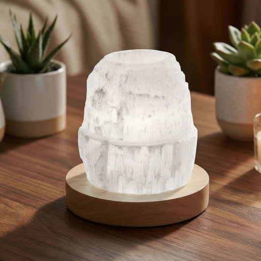 セレナイトキャンドルホルダー×LEDホワイトライトセット　  [co-g1939]