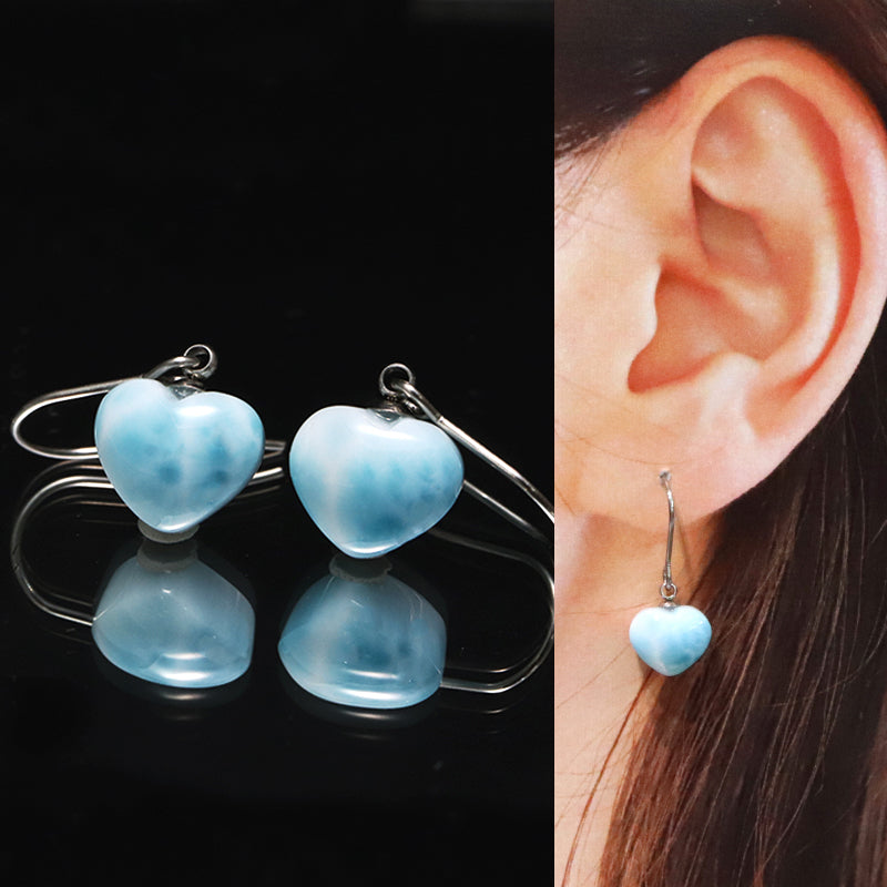 ピアス　ラリマー＜ドミニカ産＞　ハート型　フック型　シルバー　ステンレス製　 [co-g1778]