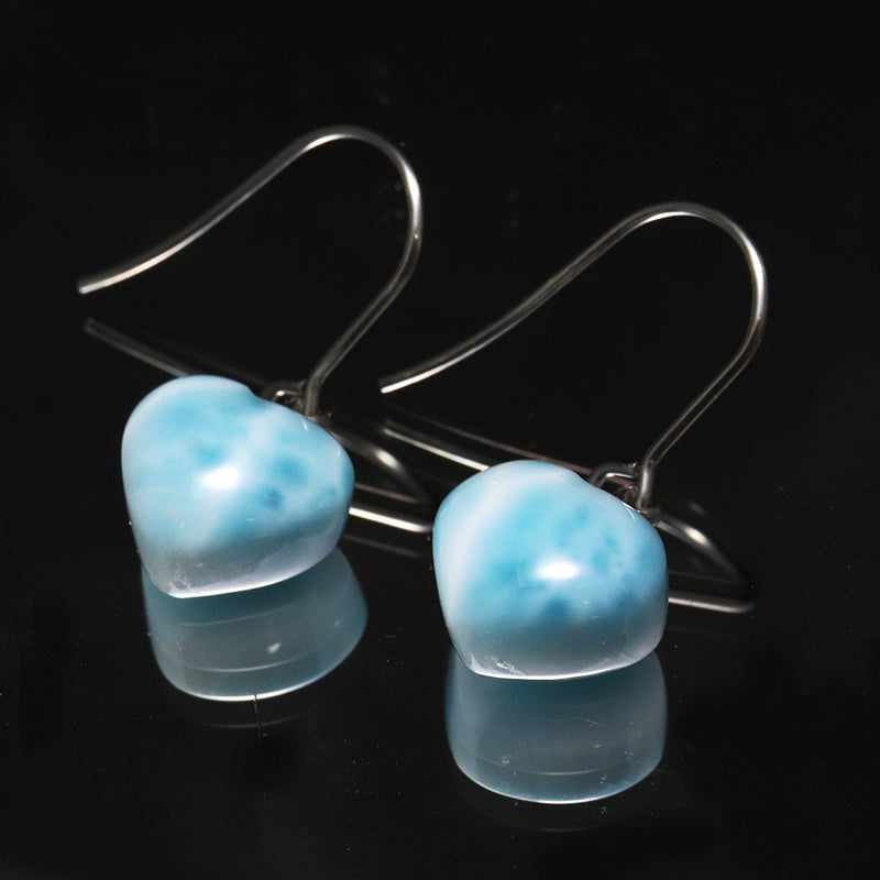 ピアス　ラリマー＜ドミニカ産＞　ハート型　フック型　シルバー　ステンレス製　 [co-g1778]