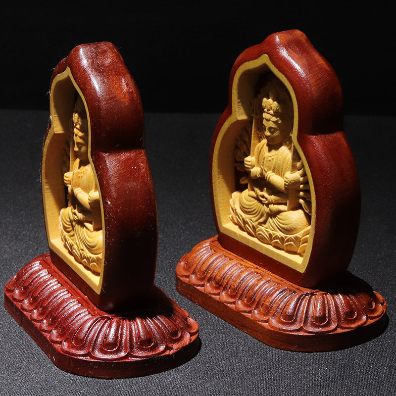 彫り物　八尊仏(千手観音)　柘植製　約7×4×8cm [co-g2988]