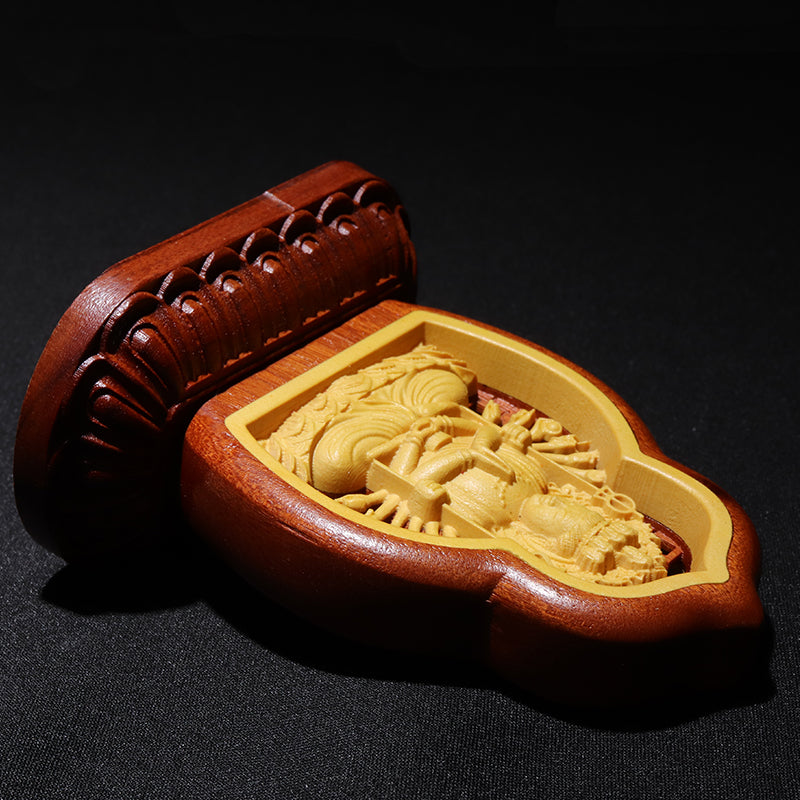 彫り物　八尊仏(千手観音)　柘植製　約7×4×8cm [co-g2988]