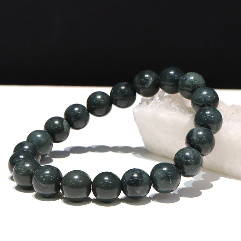 【日本銘石】ブレス　神居古潭＜北海道産＞　グリーン多縞　丸約10mm  [co-g1779]