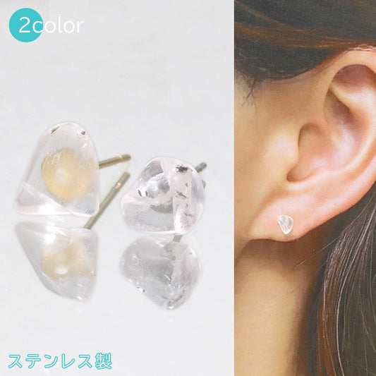 【対象商品10点以上ご購入で30％OFF/決済時に自動割引】ピアス　フェナカイト＜ロシア産＞　さざれ　約5～10mm  突き刺し型　ステンレス製 [co-g0912]