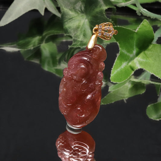 ペンダントトップ　レッドトルマリン＜ブラジル産＞　ヒキュウ(貔貅)×如意　約15×30mm　silver925　ゴールド  [co-g0916]