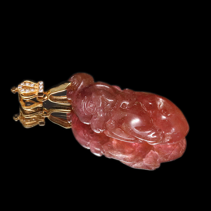 ペンダントトップ　レッドトルマリン＜ブラジル産＞　ヒキュウ(貔貅)×如意　約15×30mm　silver925　ゴールド  [co-g0916]