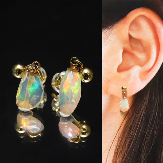 ピアス　エチオピアオパール＜エチオピア産＞　ポスト型　約3～5mm×約6～9mm　ステンレス製　ゴールド　ランダム発送  [co-g1816]