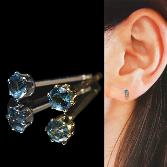 ピアス　ロンドンブルートパーズ＜ブラジル産＞　突き刺し型　約3mm　ステンレス製  [co-g1817]