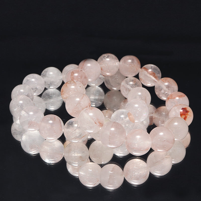 ブレス　マニカラン水晶＜ヒマラヤ産＞　Aランク　薄ピンク　丸  [br-g0185]