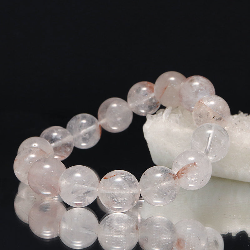 ブレス　マニカラン水晶＜ヒマラヤ産＞　Aランク　薄ピンク　丸  [br-g0185]