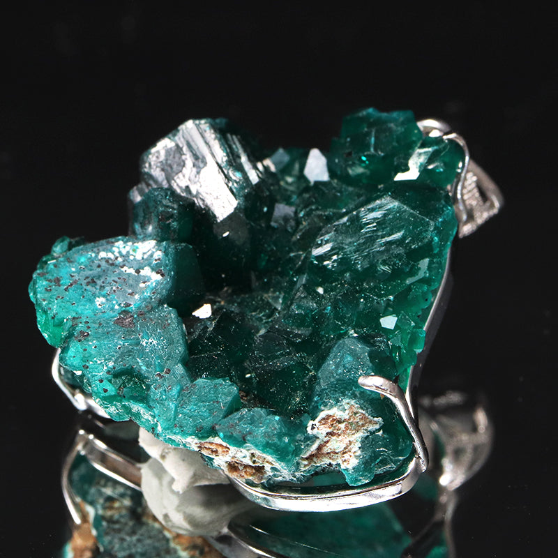 【現品限り】ペンダントトップ　ダイオプテーズ＜コンゴ産＞　約20～25×約23～30mm　silver925　シルバー　ランダム発送 [co-g1840]