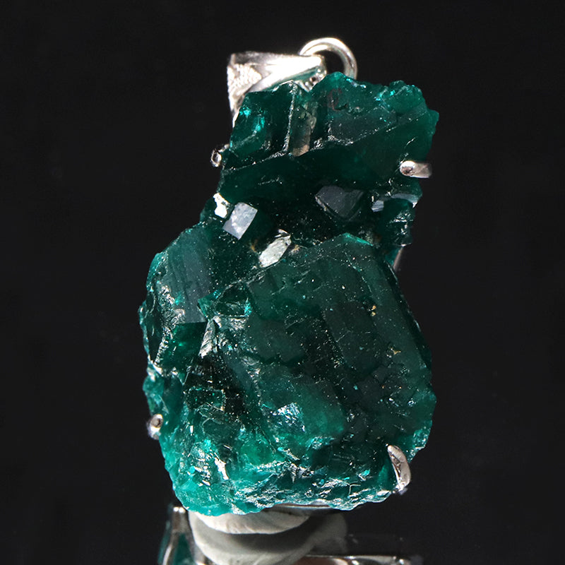 【現品限り】ペンダントトップ　ダイオプテーズ＜コンゴ産＞　約20～23×約22～27mm　silver925　シルバー　ランダム発送 [co-g1841]