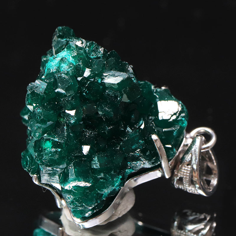 【現品限り】ペンダントトップ　ダイオプテーズ＜コンゴ産＞　約20～23×約22～27mm　silver925　シルバー　ランダム発送 [co-g1841]