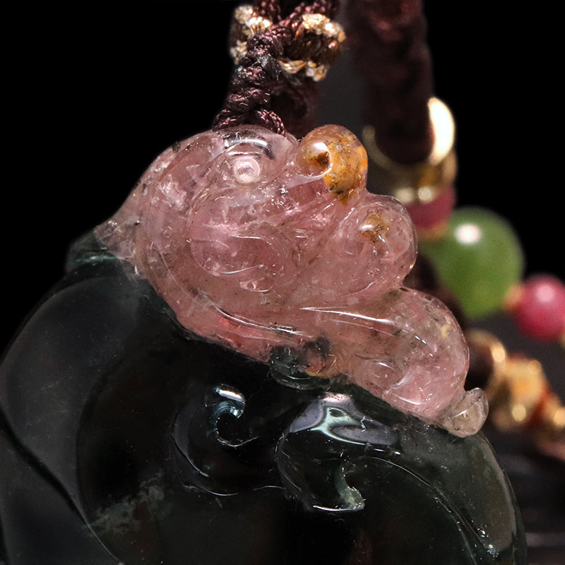 【一点物】ネックレス　トルマリン＜ブラジル産＞　ヒキュウ　約25.4×33mm  [co-g0964]