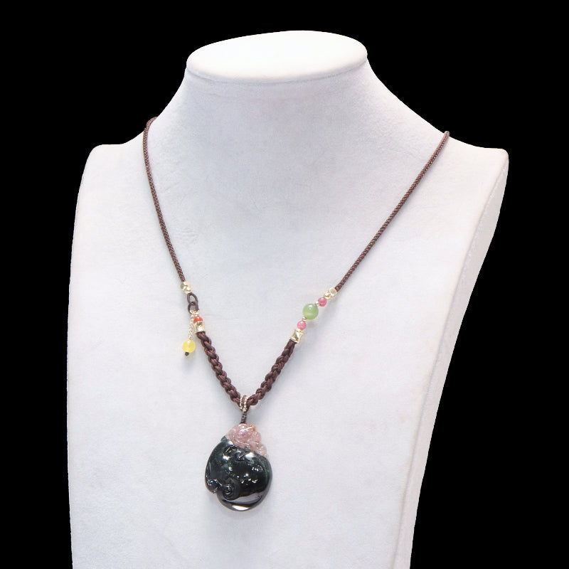 【一点物】ネックレス　トルマリン＜ブラジル産＞　ヒキュウ　約25.4×33mm  [co-g0964]