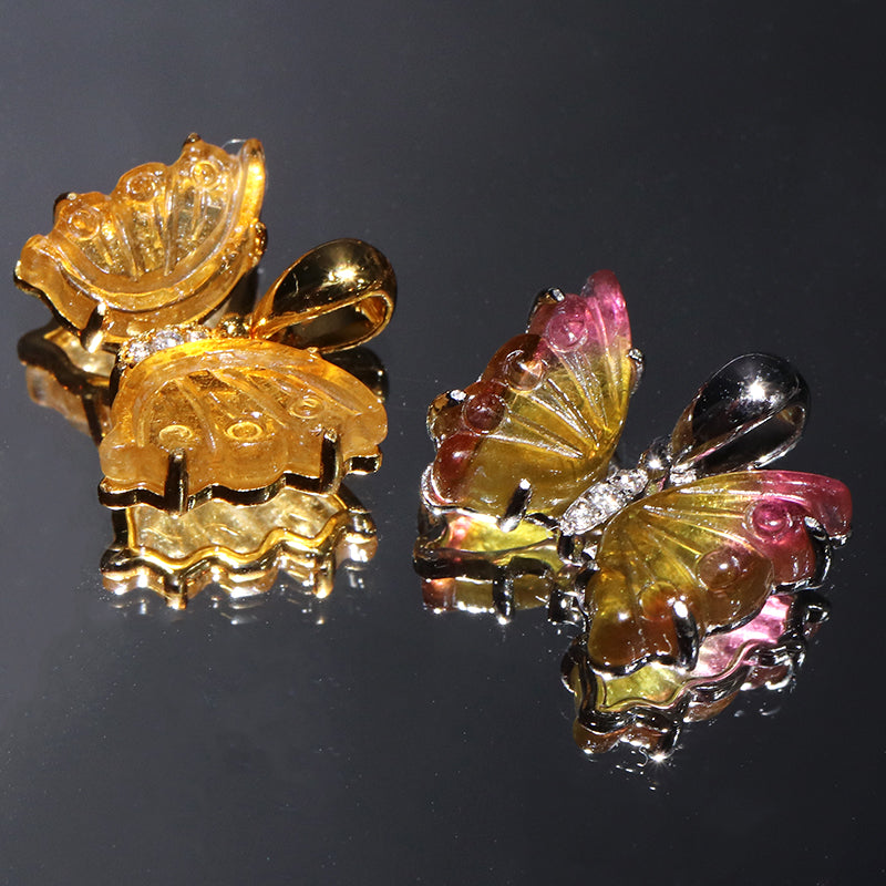 【現品限り】トルマリン＜ブラジル産＞ 　蝶々　約14.5×10mm　トップ　Silver925　 [co-g2538]