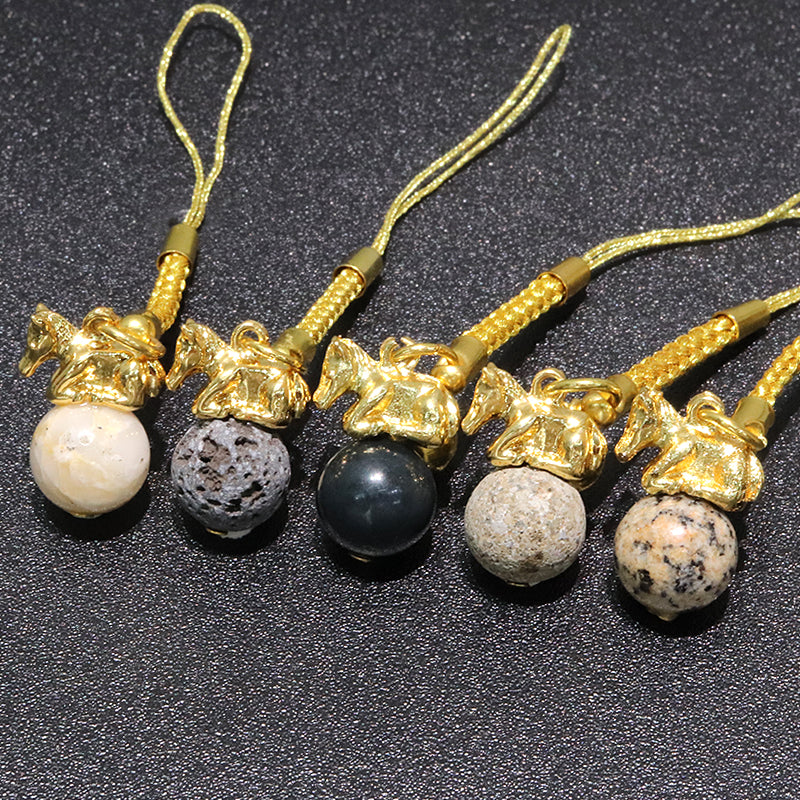 【日本銘石】ストラップ　干支ストラップ　馬(午)　丸約12mm　全5種  [co-g1872]