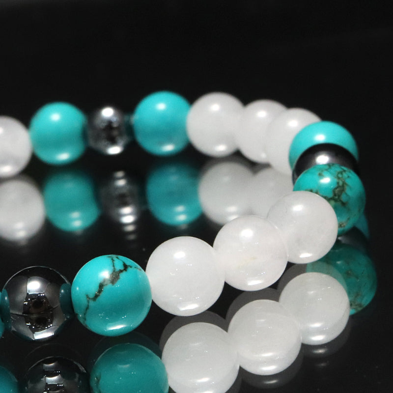 【割引不可】特価デザインブレス　染ターコイズ×クォーツァイト×ヘマタイト　ランダム発送  [co-g1877]