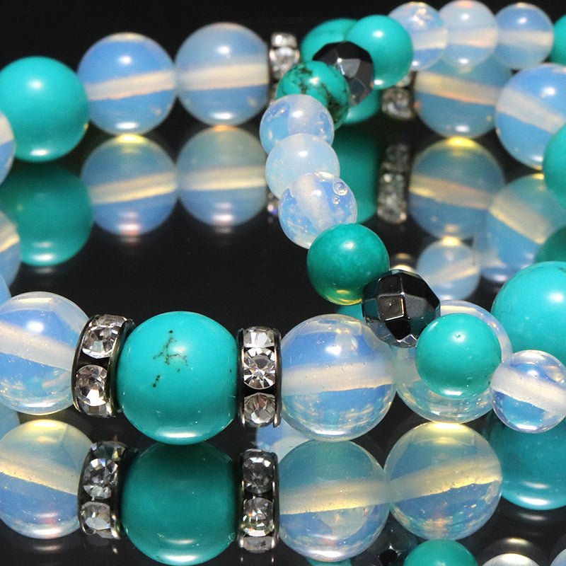 【割引不可】特価デザインブレス　染ターコイズ×合成オパール　ランダム発送  [co-g1890]