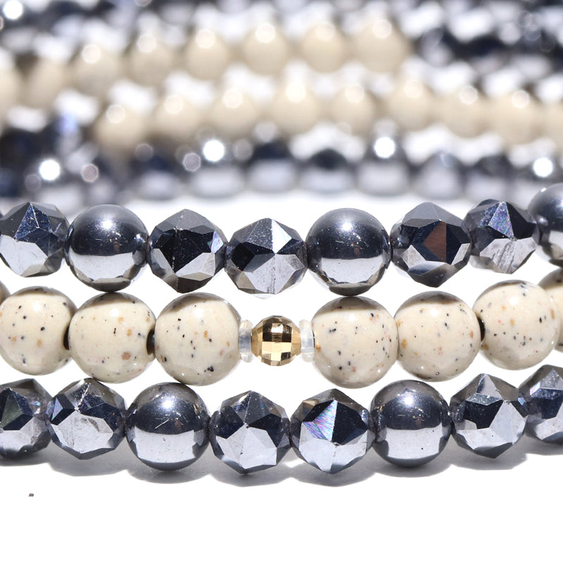 【ことほぎ】STONE DRESS　形状記憶ブレス　テラヘルツ×北投石　丸×カット約4mm　日本製   [co-g2544]