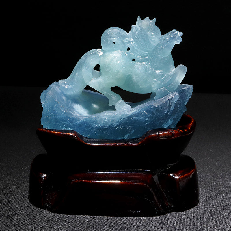 彫り物　アクアマリン＜ブラジル産 馬 台座付き　 [co-g3044]