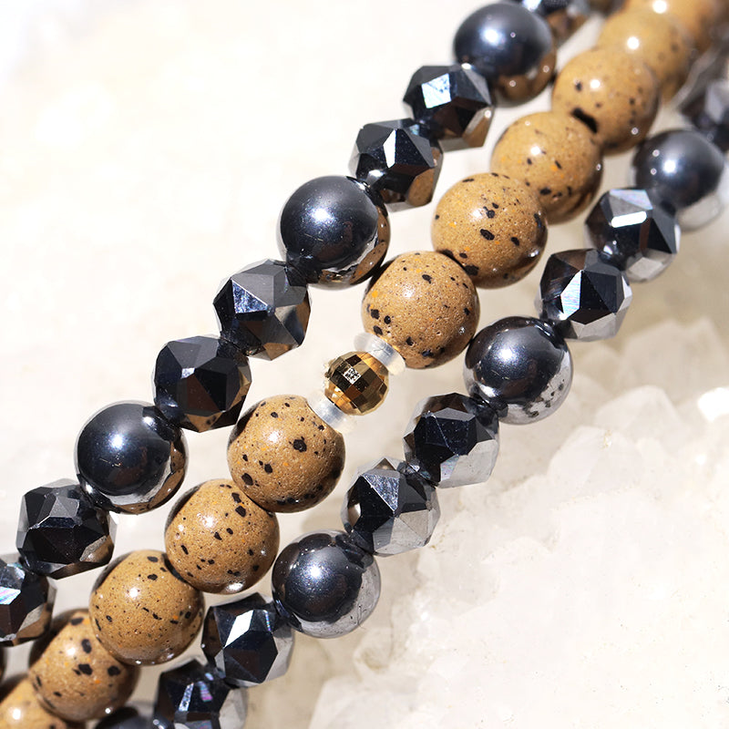 【ことほぎ】STONE DRESS　形状記憶ブレス　テラヘルツ×北投石　丸×カット約4mm　日本製   [co-g2544]