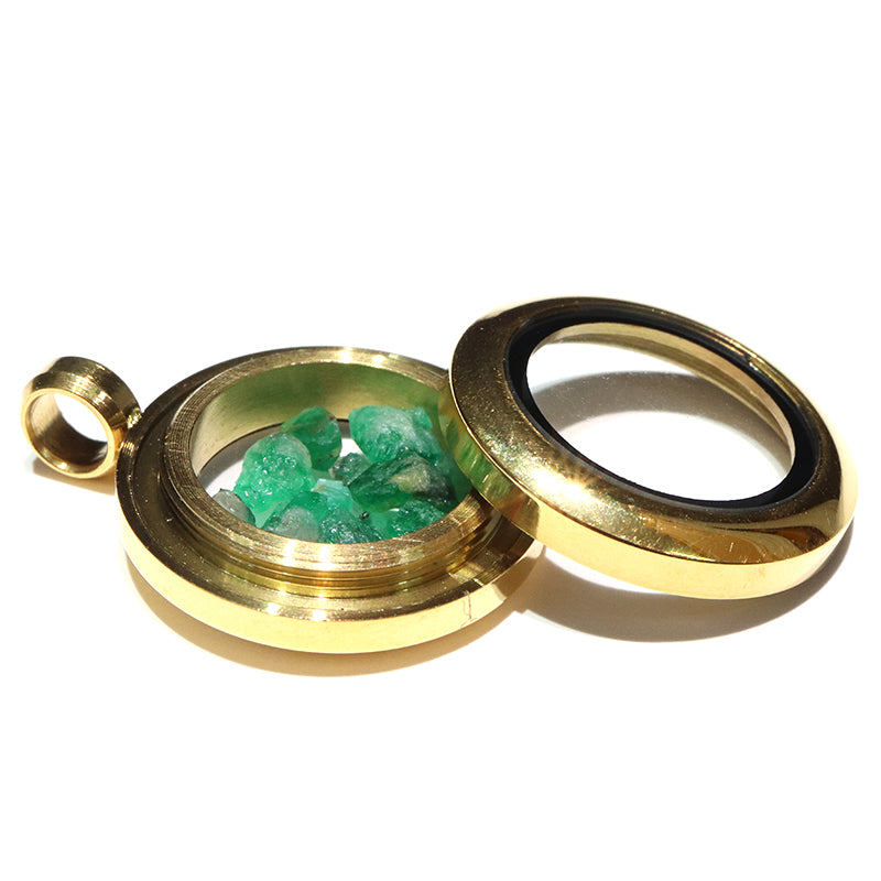 ペンダントトップ　ロケットペンダント　エメラルド＜ブラジル産＞　約2ct　円形　約2cm　ステンレス製  [co-g1914]