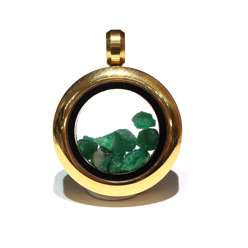 ペンダントトップ　ロケットペンダント　エメラルド＜ブラジル産＞　約2ct　円形　約2cm　ステンレス製  [co-g1914]