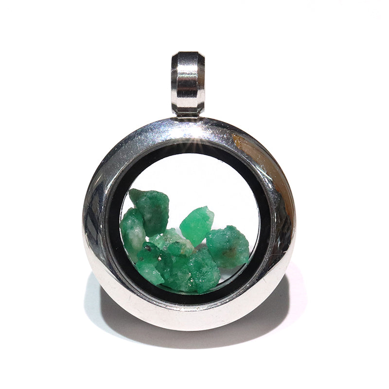 ペンダントトップ　ロケットペンダント　エメラルド＜ブラジル産＞　約2ct　円形　約2cm　ステンレス製  [co-g1914]