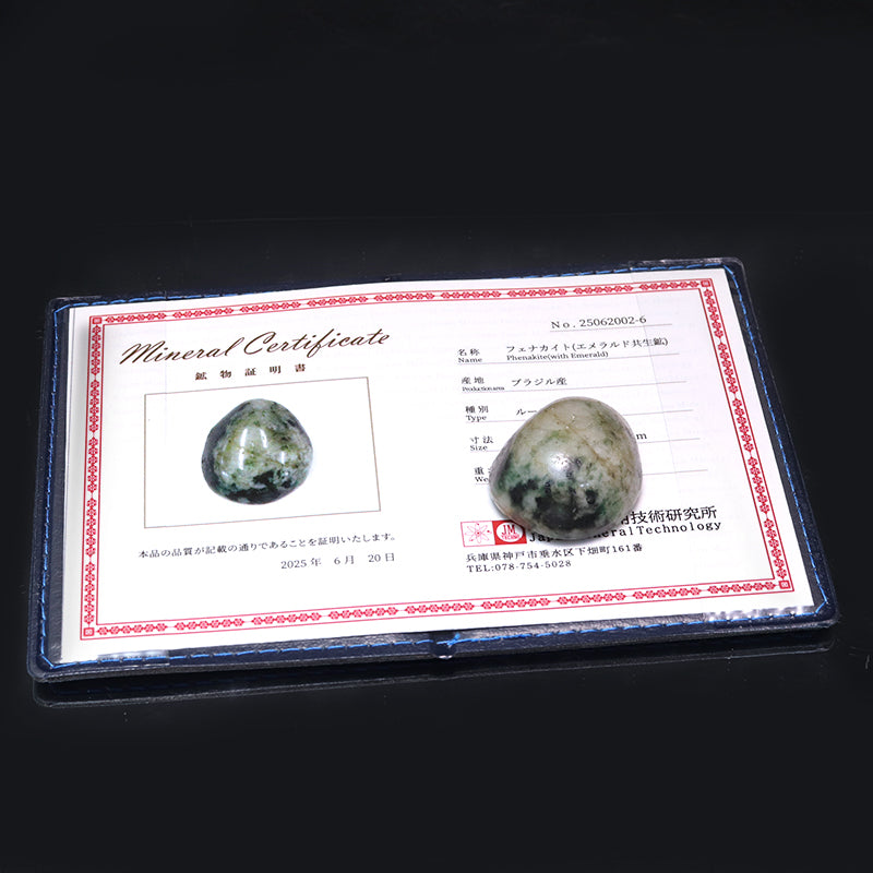 【一点物】ルース　フェナカイト＆エメラルド　共生鉱　ブラジル産　証明書付き  [co-g1055]