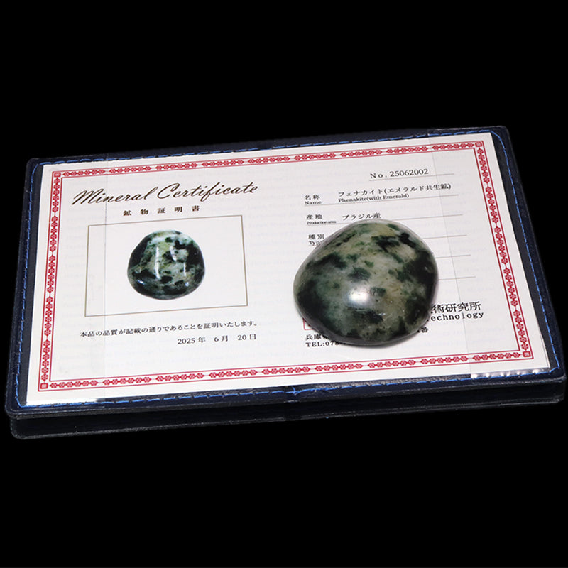 【一点物】ルース　フェナカイト＆エメラルド　共生鉱　ブラジル産　証明書付き  [co-g1059]