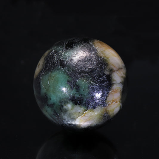 【一点物】丸玉　フェナカイト＆エメラルド　共生鉱　約31.6mm　ブラジル産　証明書付き  [co-g1060]