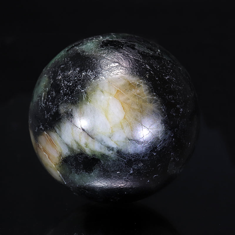 【一点物】丸玉　フェナカイト＆エメラルド　共生鉱　約31.6mm　ブラジル産　証明書付き  [co-g1060]