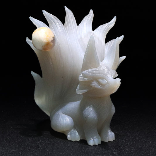 【動画】【一点物】　彫り物　瑪瑙　九尾の狐　ブラジル産  [co-g1984]