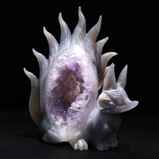 【動画】【一点物】　彫り物　アメジスト　九尾の狐　ブラジル産  [co-g1985]