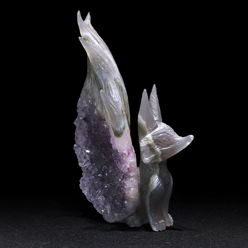 【動画】【一点物】　彫り物　アメジスト　九尾の狐　ブラジル産  [co-g1988]