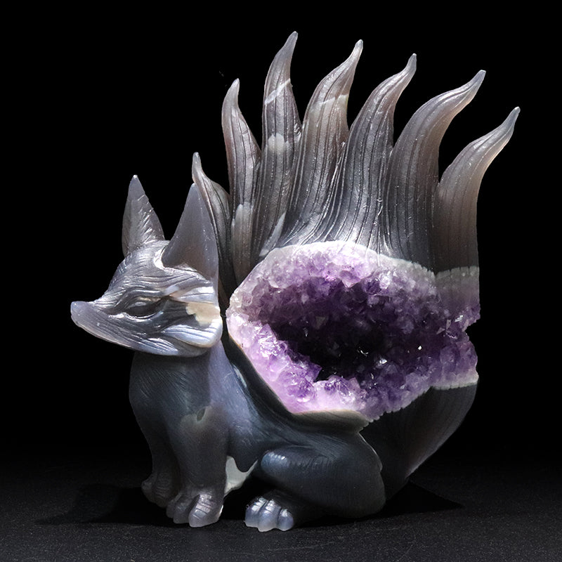 【動画】【一点物】　彫り物　アメジスト　九尾の狐　ブラジル産  [co-g1990]