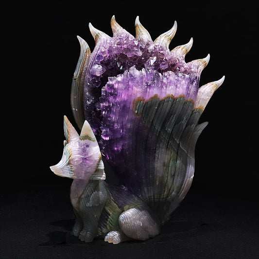 【動画】【一点物】　彫り物　アメジスト　九尾の狐　ブラジル産  [co-g1991]