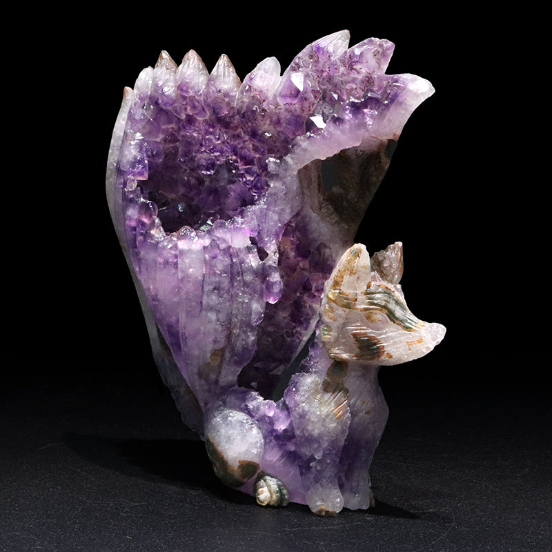 【動画】【一点物】　彫り物　アメジスト　九尾の狐　ブラジル産  [co-g1993]