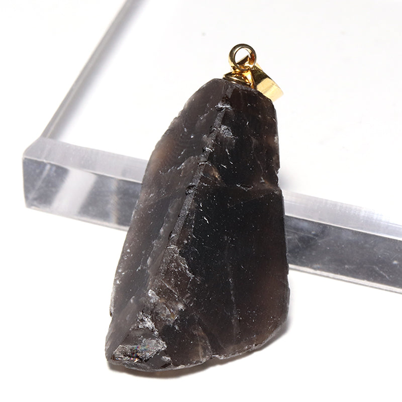 【日本銘石】山梨黒平黒水晶＜山梨産＞　原石　約17～21mm×約29～34mm　ステンレス製　日本製　ランダム発送 [co-g3136]
