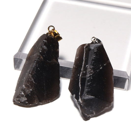 【日本銘石】山梨黒平黒水晶＜山梨産＞　原石　約17～21mm×約29～34mm　ステンレス製　日本製　ランダム発送 [co-g3136]
