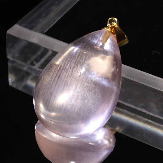 Round Star Rose Quartz Pendant Top from Madagascar, Stainless Steel and Gold, Made in Japan
 [co-g1273]