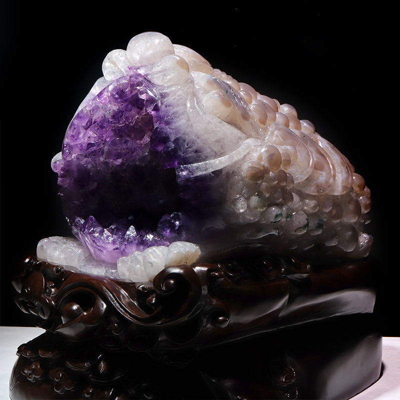 【動画】【一点物】アメジスト＜ブラジル産＞　三脚蟾蜍(銭蛙)　三本足蛙　ドーム　台付き [co-g2597]