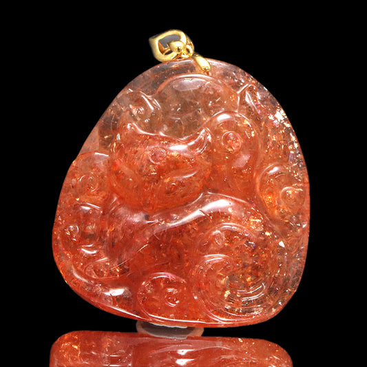 ペンダントトップ　サンストーン＜タンザニア産＞　九尾の狐　K18 ゴールド  [co-g2070]