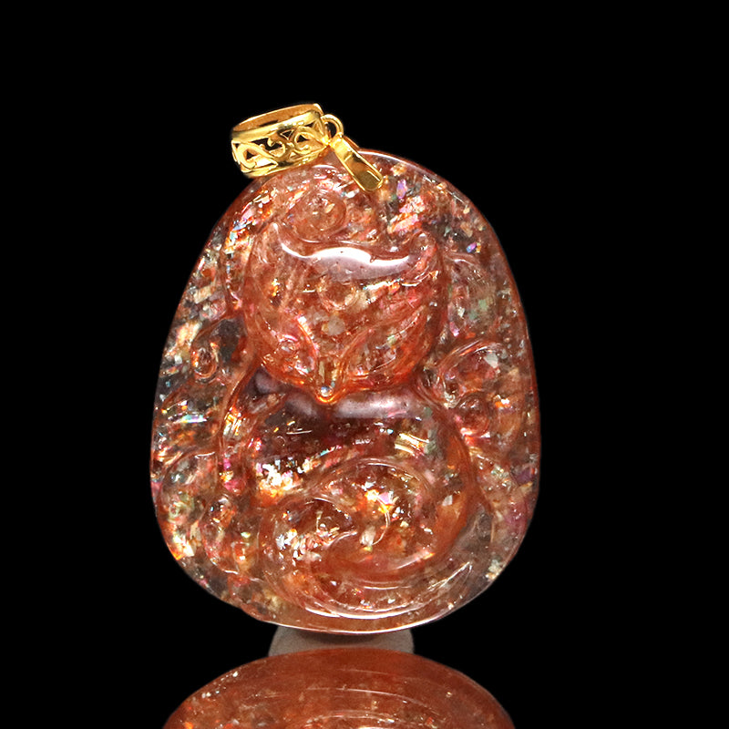 ペンダントトップ　サンストーン＜タンザニア産＞　九尾の狐　K18 ゴールド  [co-g2073]